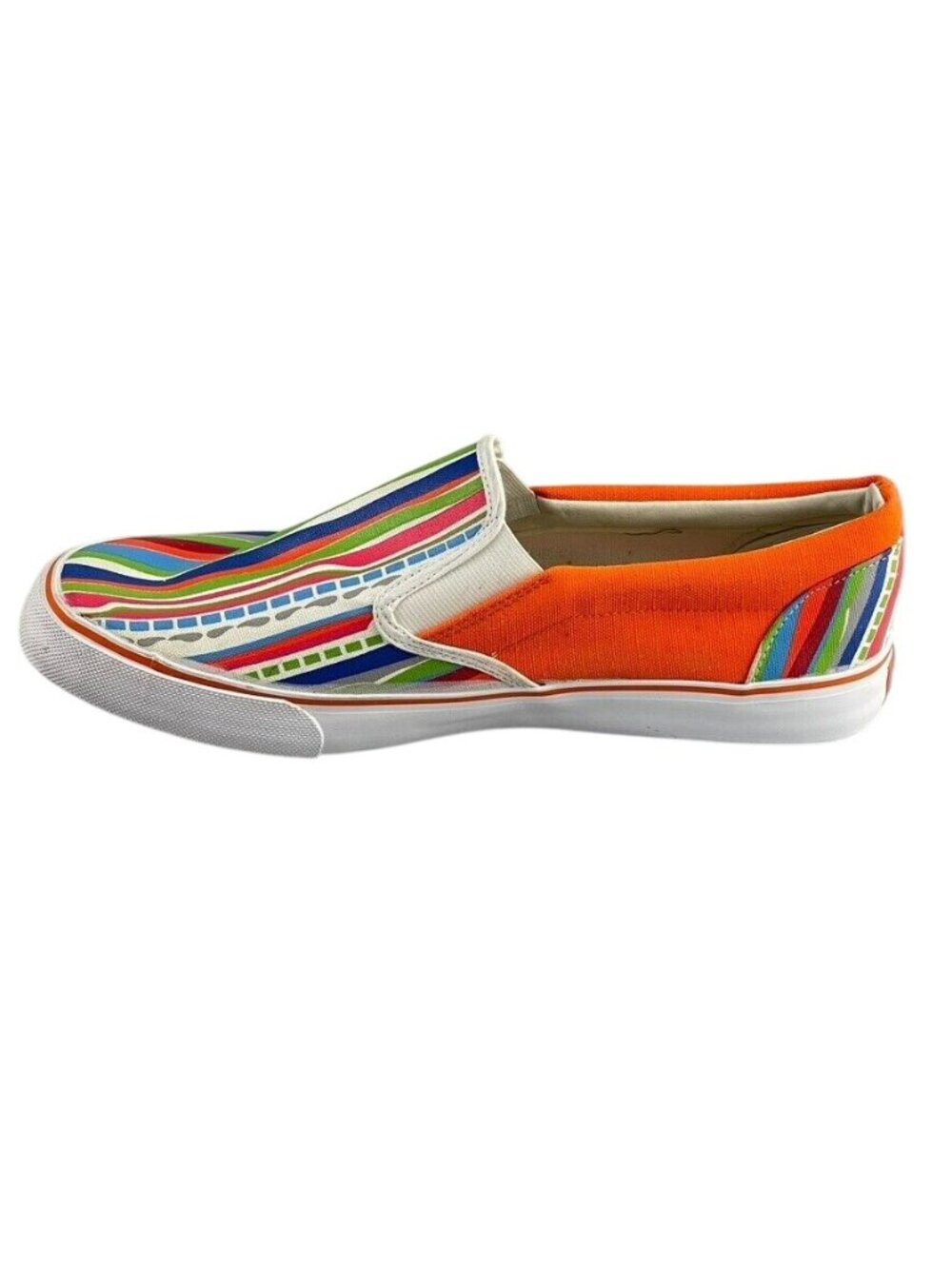 Vintage Makaveli Branded Mens Orange Multicolor Striped Slip-On Sneakers Size 13 - Picture 10 of 13